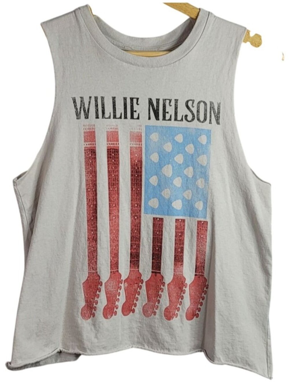 Zion Rootswear Willie Nelson Flag Guitars T Shirt Gray Medium Sleeveless Cut Off